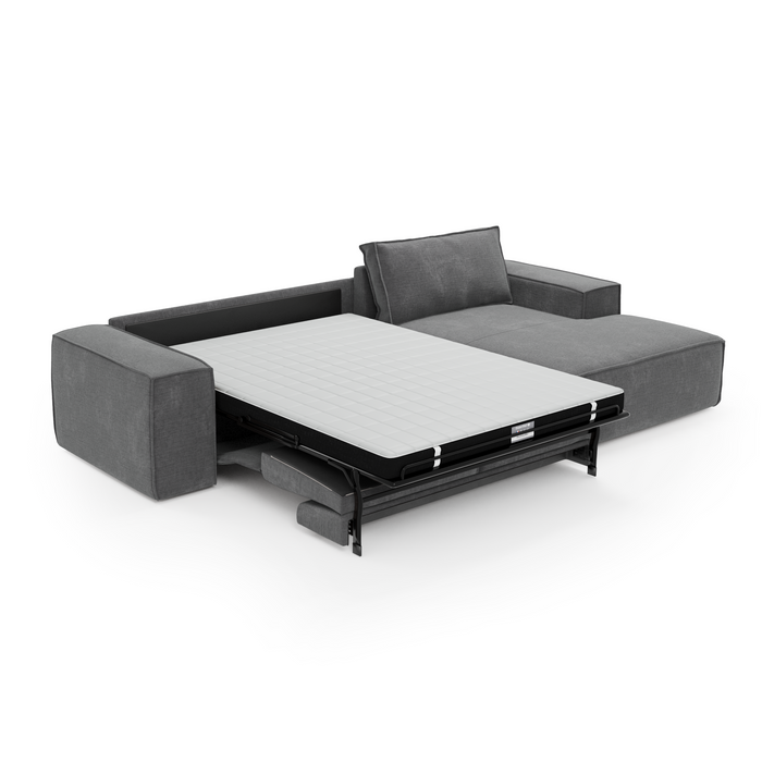 Slaapbank rechte hoek dunlopillo fluweelmotief grijs 140cm