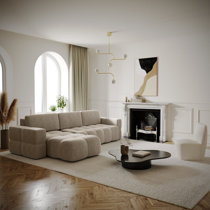 Linker hoek slaapbank 5 zits kist fluweel taupe