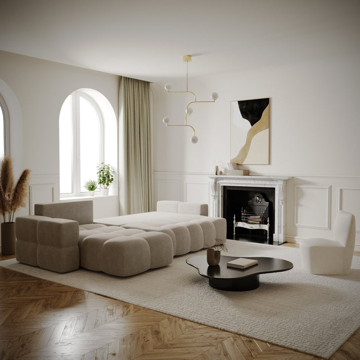 Linker hoek slaapbank 5 zits kist fluweel taupe