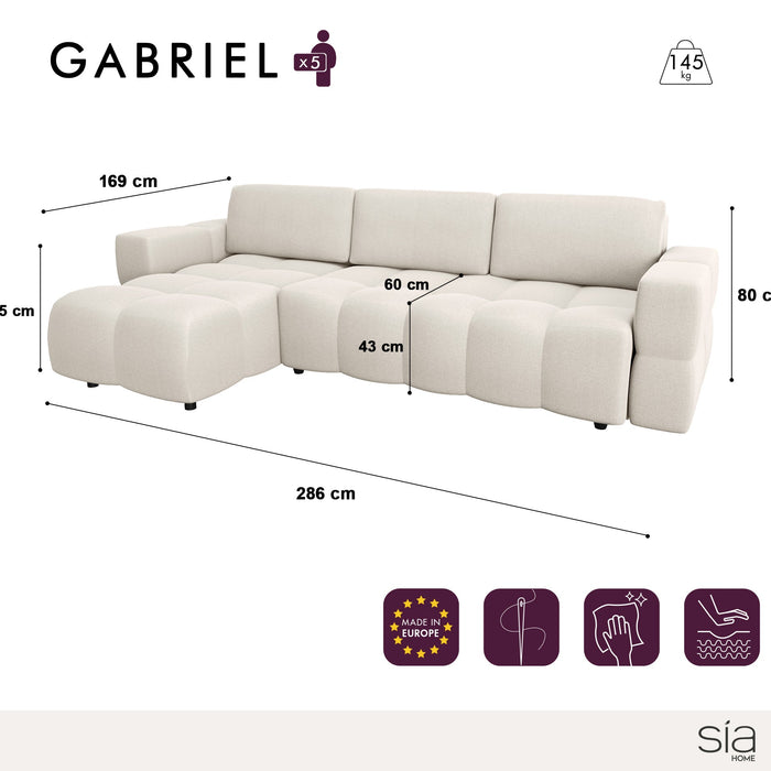 Linker hoek slaapbank 5 zits kist fluweel taupe