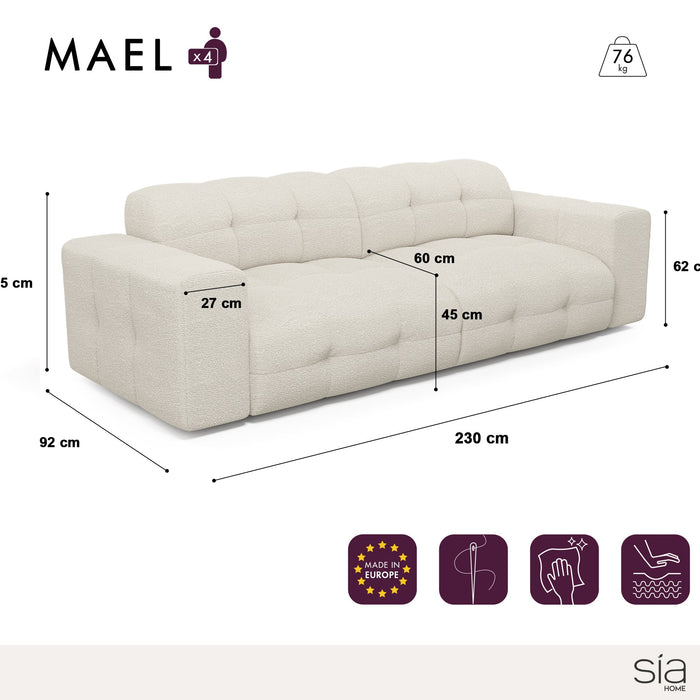 4-zits crèmekleurige fluwelen bank 230cm