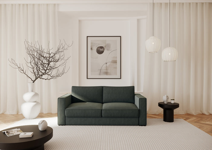 Slaapbank met matras in olijfgroen weefsel 140cm