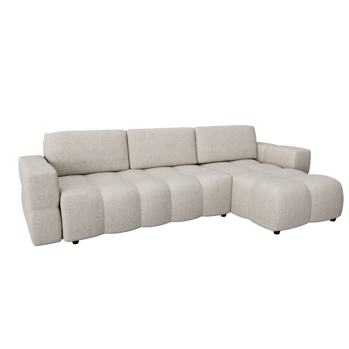 5-zits hoekbank rechts met boxzitting bouclette beige