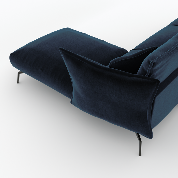 Pauwblauw fluwelen rechter hoekbank