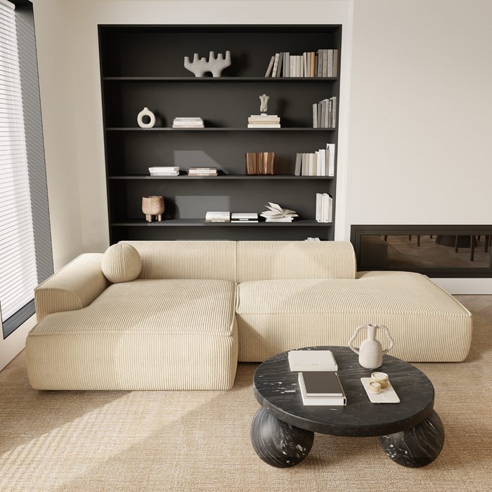 Sofa linkerhoek crème ribfluweel 300cm