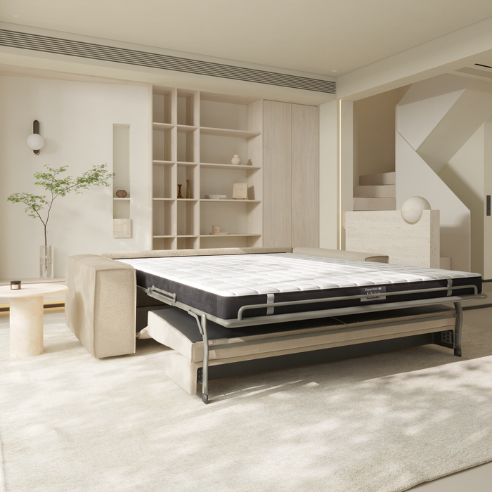 Express slaapbank dunlopillo fluweel met crèmepatroon 160cm