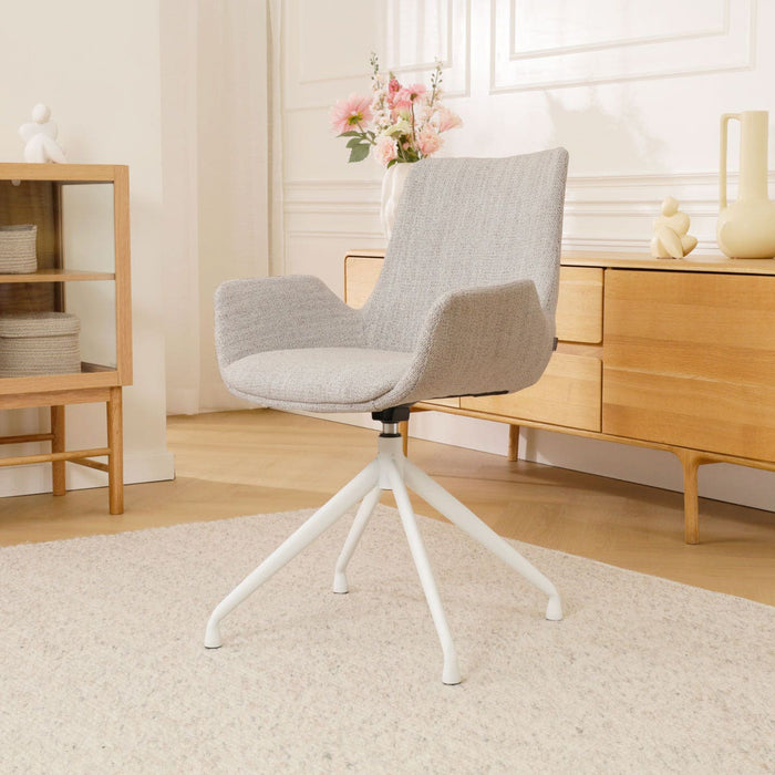 Nolon Nola-Eef Eetkamerstoel Beige Gemêleerd - Draaibaar Wit Onderstel