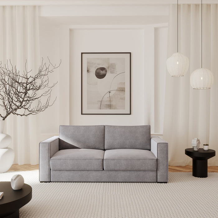 Slaapbank met lichtgrijs fluwelen matras 140cm