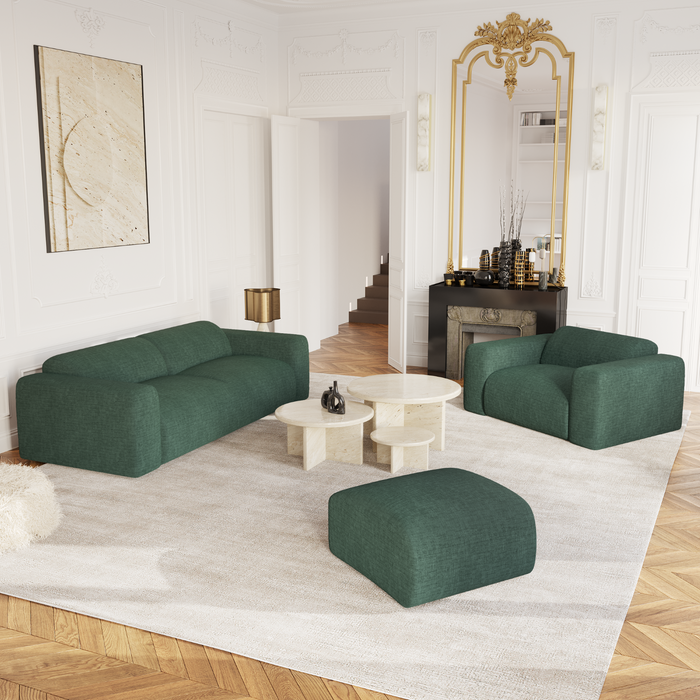 3-zits fluwelen bank met smaragdgroen patroon