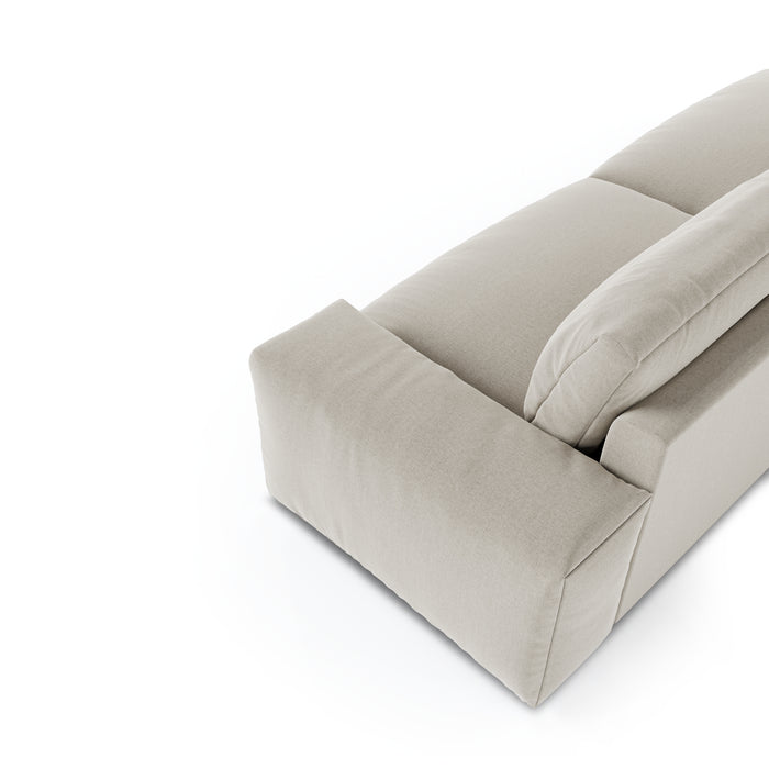 4-zitsbank in zacht beige geweven stof 240cm