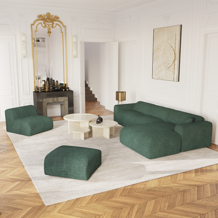 Grote rechthoekige bank van fluweel met smaragdgroen patroon