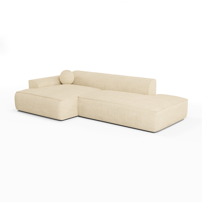 Sofa linkerhoek crème ribfluweel 300cm