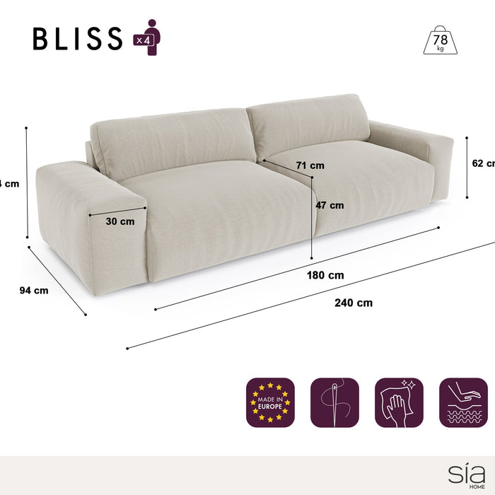 4-zitsbank in zacht beige geweven stof 240cm