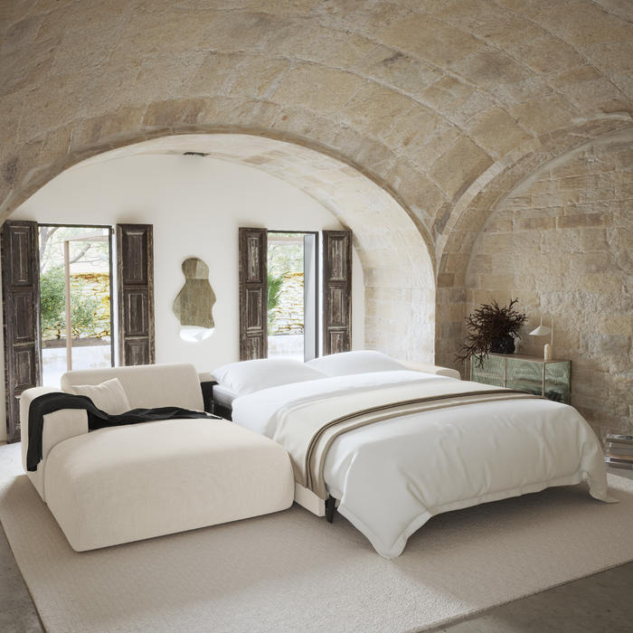 Hoekbank links dunlopillo crème ribfluweel 140cm