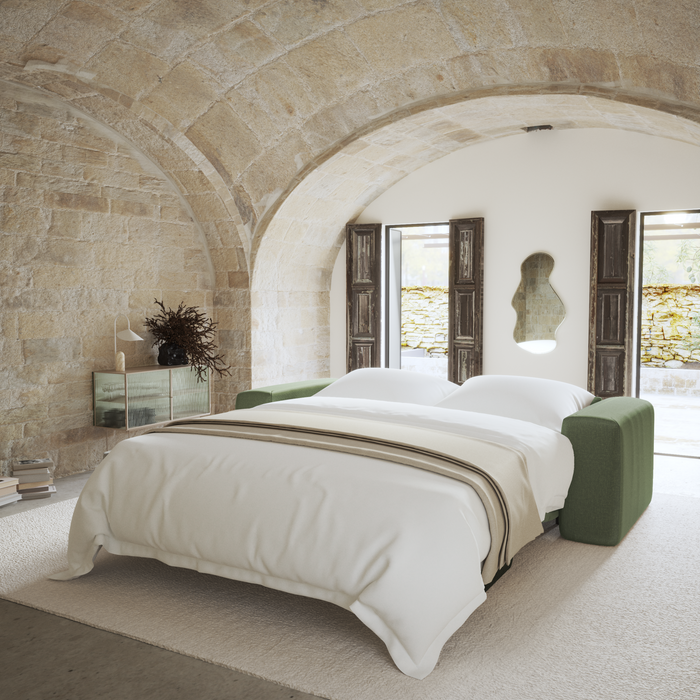 Express slaapbank dunlopillo 140cm olijf groen weefsel stof