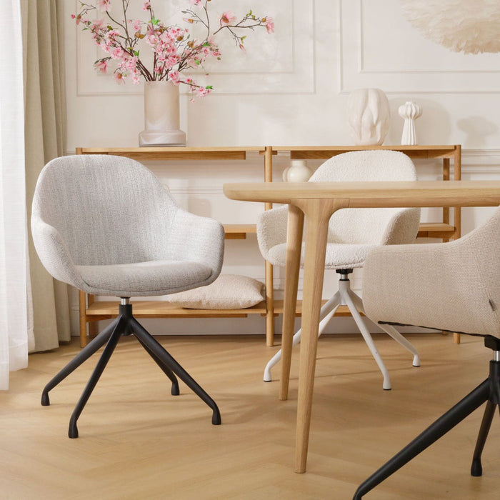 Nolon Nola-Mae Eetkamerstoel Beige Gemêleerd - Draaibaar Wit Onderstel