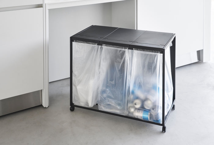 Yamazaki Afvalscheidingsprullenbak met wielen - 3 comp - Tower - Zwart