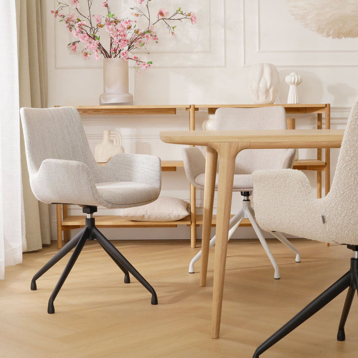 Nolon Nola-Eef Eetkamerstoel Beige Gemêleerd - Draaibaar Wit Onderstel