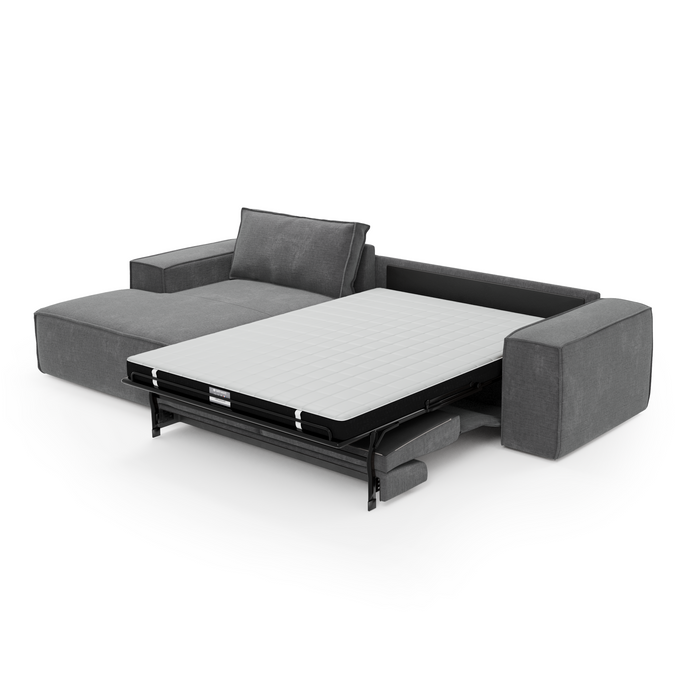 Slaapbank hoek links dunlopillo fluweelmotief grijs 140cm