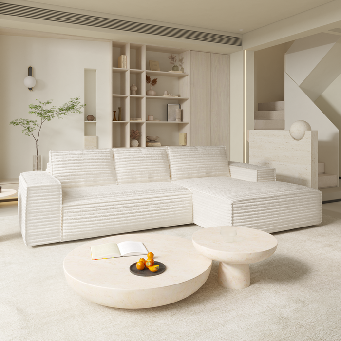 XXL-crème corduroy rechthoekige slaapbank 140cm