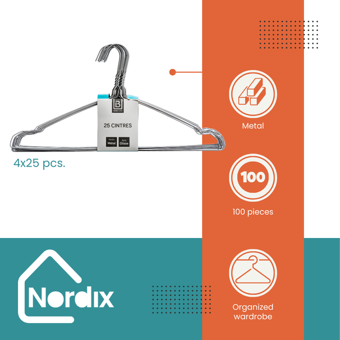 Nordix Kledinghangers set 100 stuks Metaal Draadhanger Kleerhangers...