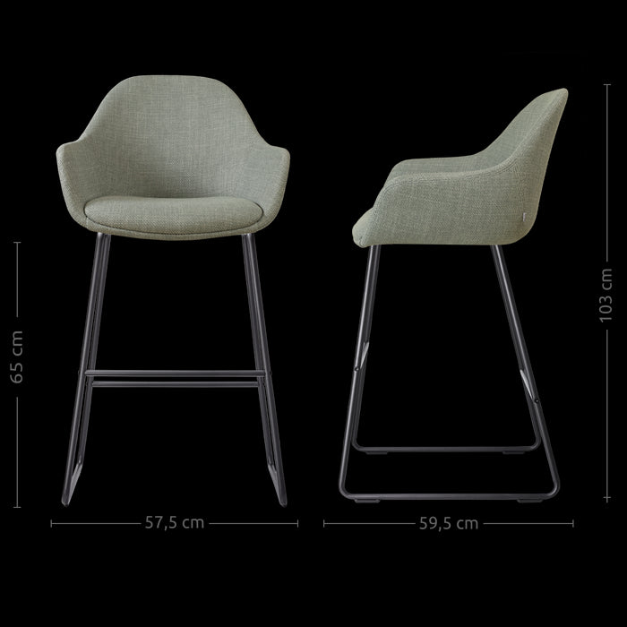 Nolon Nino-Mae Barkruk Saliegroen - met Armleuning - Zwart - 65 cm