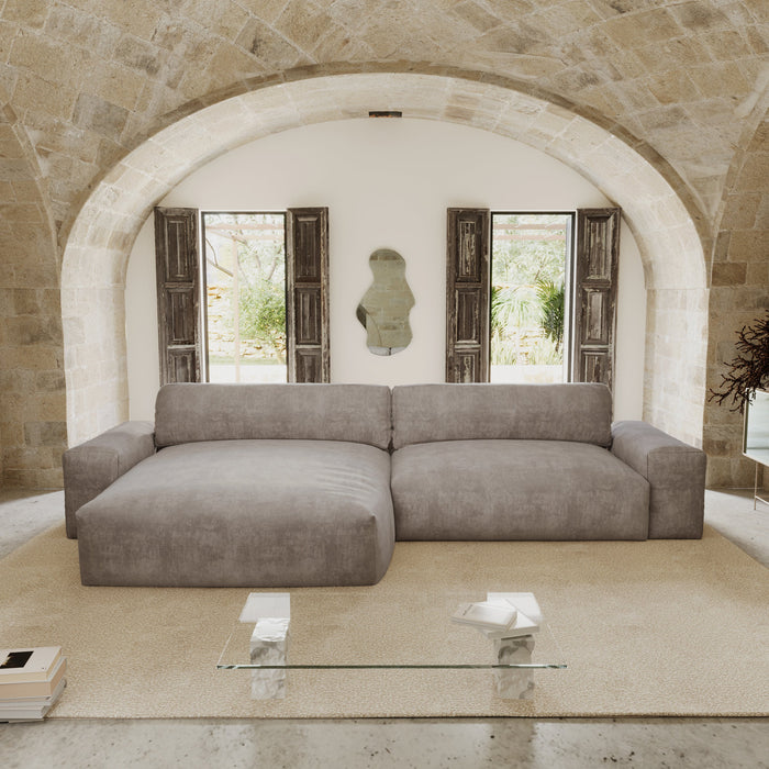 Sofa linkerhoek fluweel taupe 310cm