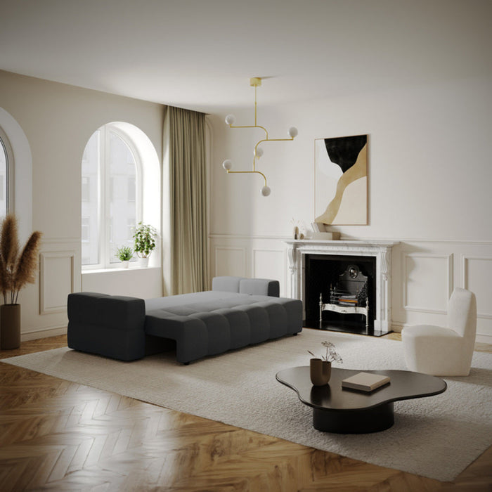 4-zits slaapbank in walnoot kist antracietgrijze inslagstof