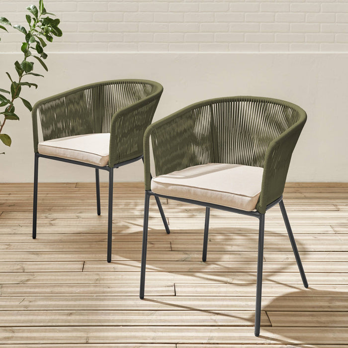 sweeek - Tuinstoel van touw en gegalvaniseerd staal (set van 2)