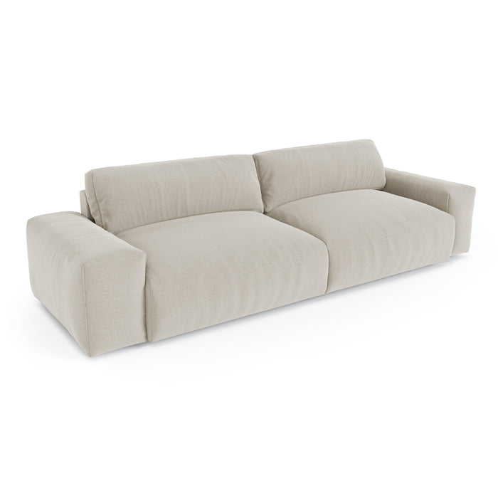 4-zitsbank in zacht beige geweven stof 240cm