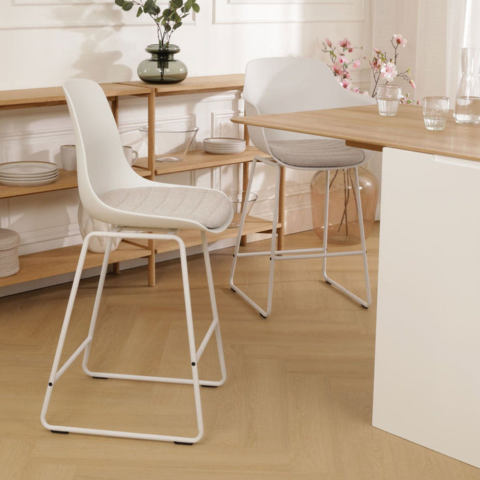 Nolon Nino-Liv Barkruk Wit - Beige Kussen - Wit Frame - 75 cm