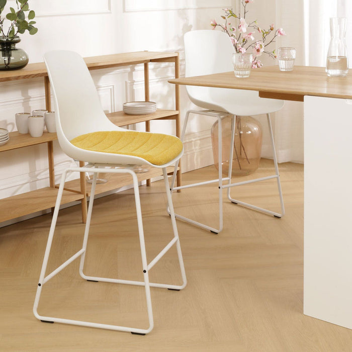 Nolon Nino-Liv Barkruk Wit - Okergeel Kussen - Wit Frame - 75 cm