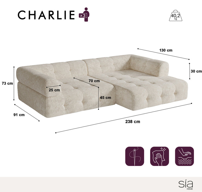 Taupe chenille fluwelen rechter hoekbank 238cm