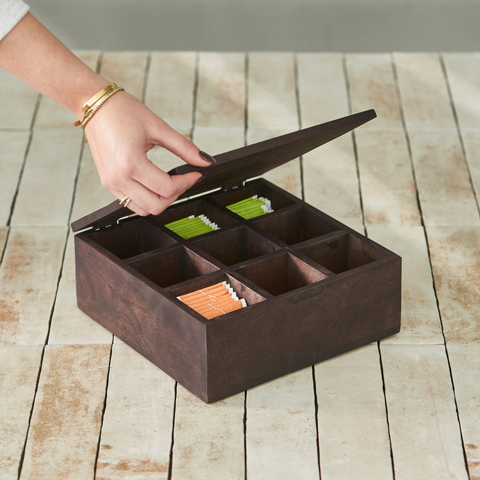 Riviera Maison Theedoos 9 vaks Bruin - RM Belmar Decoratieve theebox