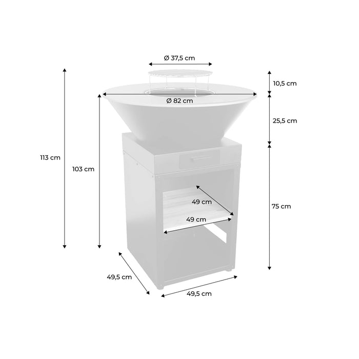 sweeek - Vuurkorf barbecue Ø81,5cm, grillrooster, houtopslag
