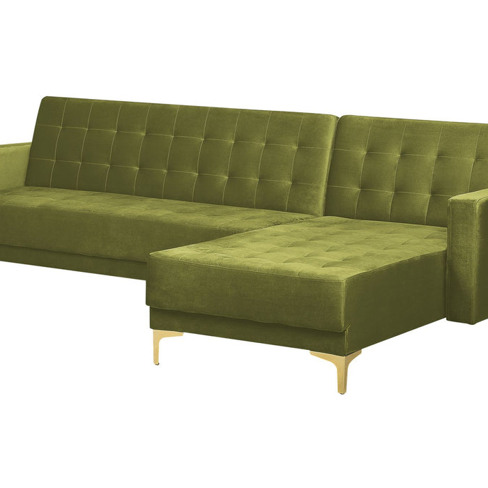 Beliani-ABERDEEN-Hoekslaapbank-Olijfgroen-Linkerzijde-267 cm-Fluweel