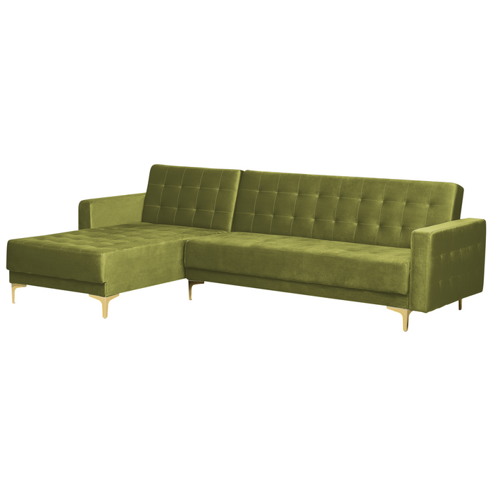 Beliani-ABERDEEN-Hoekslaapbank-Olijfgroen-Rechterzijde-Fluweel