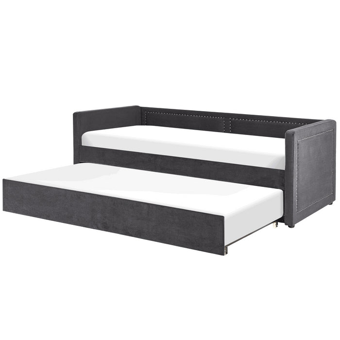 Beliani-MIMIZAN-Eenpersoonsbed-Donkergrijs-90 x 200 cm-Corduroy