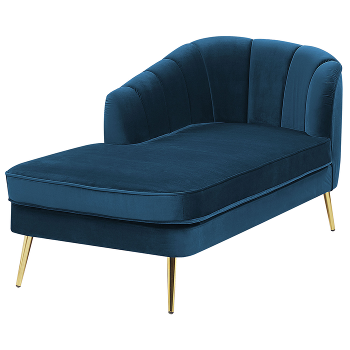 Beliani-ALLIER-Chaise longue-Marineblauw-Rechterzijde-Fluweel