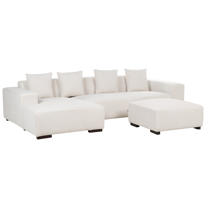 Beliani-LUNGO-Hoekbank met ottomaan-Gebroken wit-Rechtszijdig-Corduroy