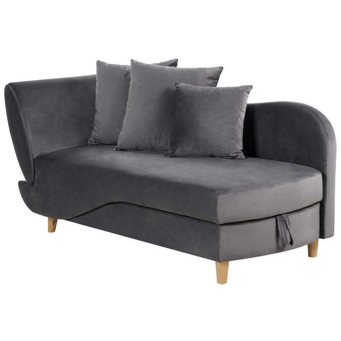Beliani-MERI II-Chaise longue opberg-Donkergrijs-Linkerzijde-Fluweel