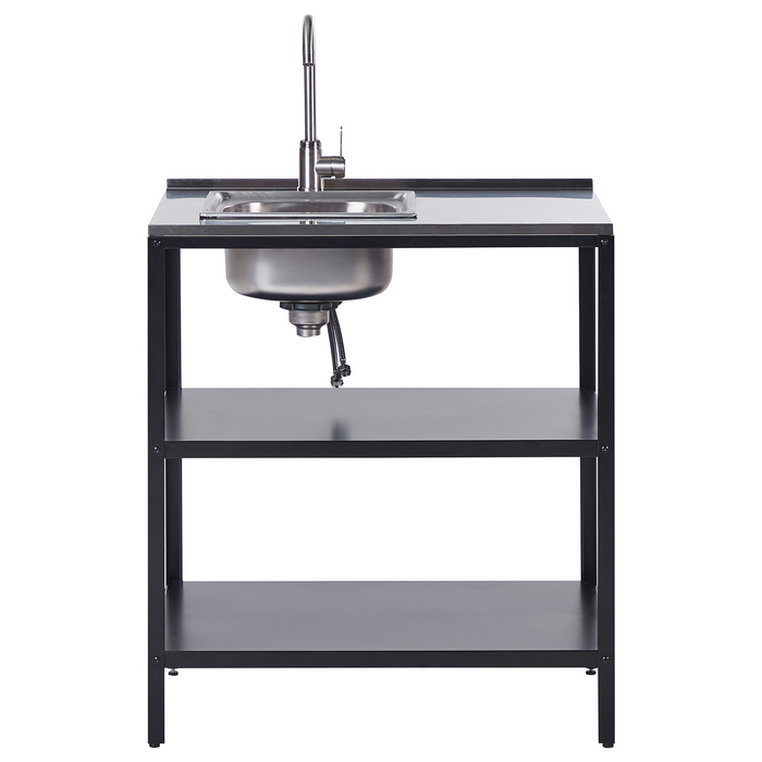 Beliani-VILAMA-Buitenkeuken met spoelbak-Zwart-80x50x92 cm-Staal
