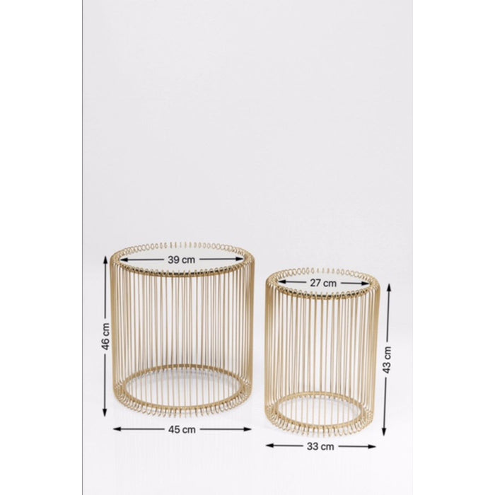 Kare Design Wire Bijzettafel Hoog - Set Van 2 - Messing Met Glas