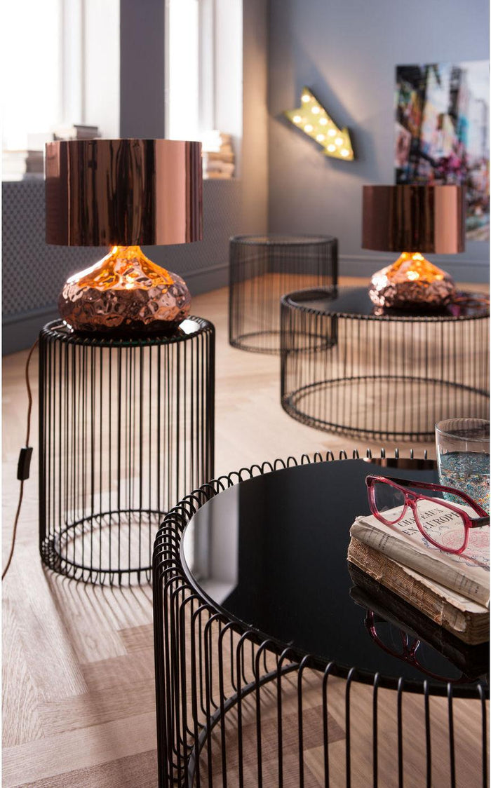 Kare Design Wire Bijzettafel Hoog - Set Van 2 - Zwart Met Glas