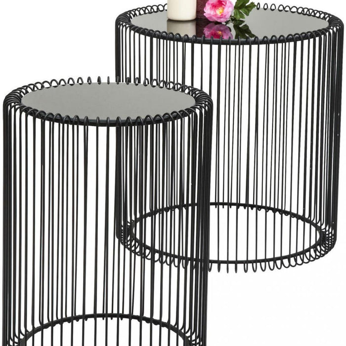 Kare Design Wire Bijzettafel Hoog - Set Van 2 - Zwart Met Glas
