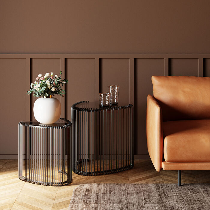 Kare Design Wire Bijzettafel Triangle - Set Van 2 - Zwart Met Glas