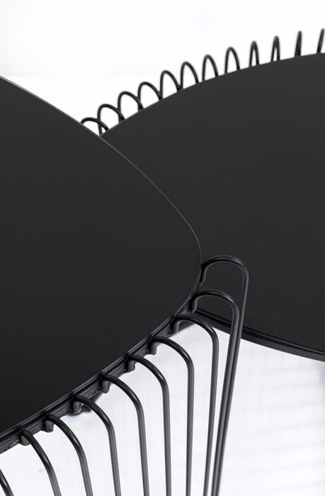 Kare Design Wire Bijzettafel Triangle - Set Van 2 - Zwart Met Glas