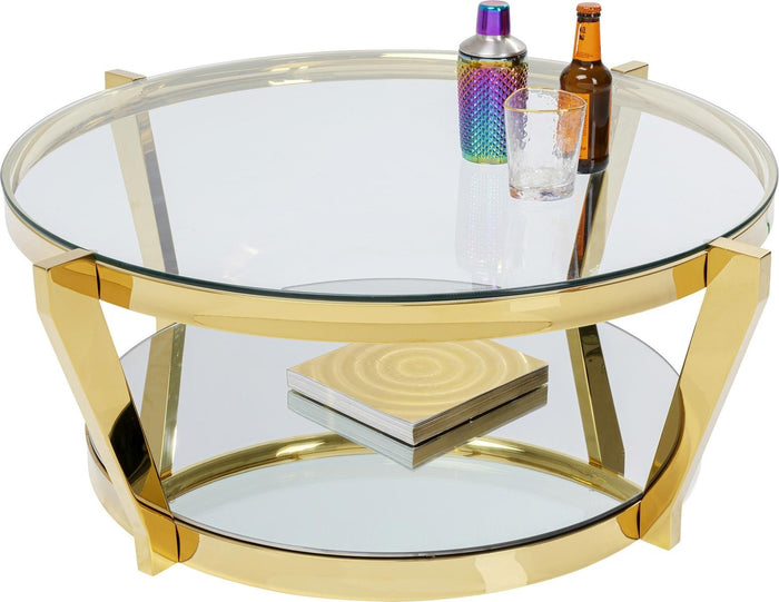 Kare Design Monocolo Ronde Salontafel 90 Cm - Glazen En Goudkleurig