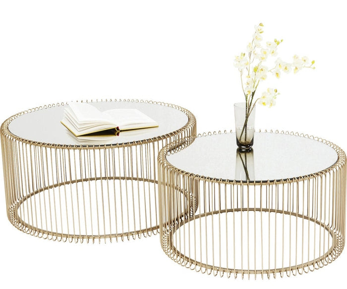 Kare Design Wire Salontafel - Set Van 2 - Messing Met Glas