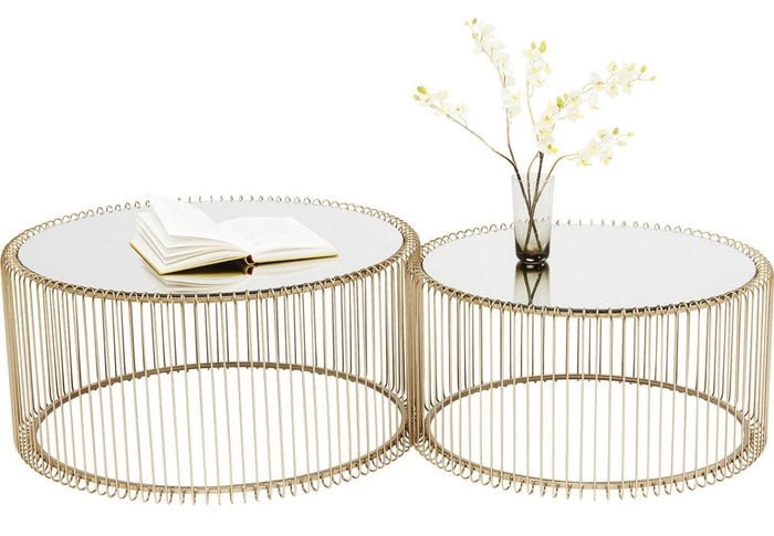 Kare Design Wire Salontafel - Set Van 2 - Messing Met Glas